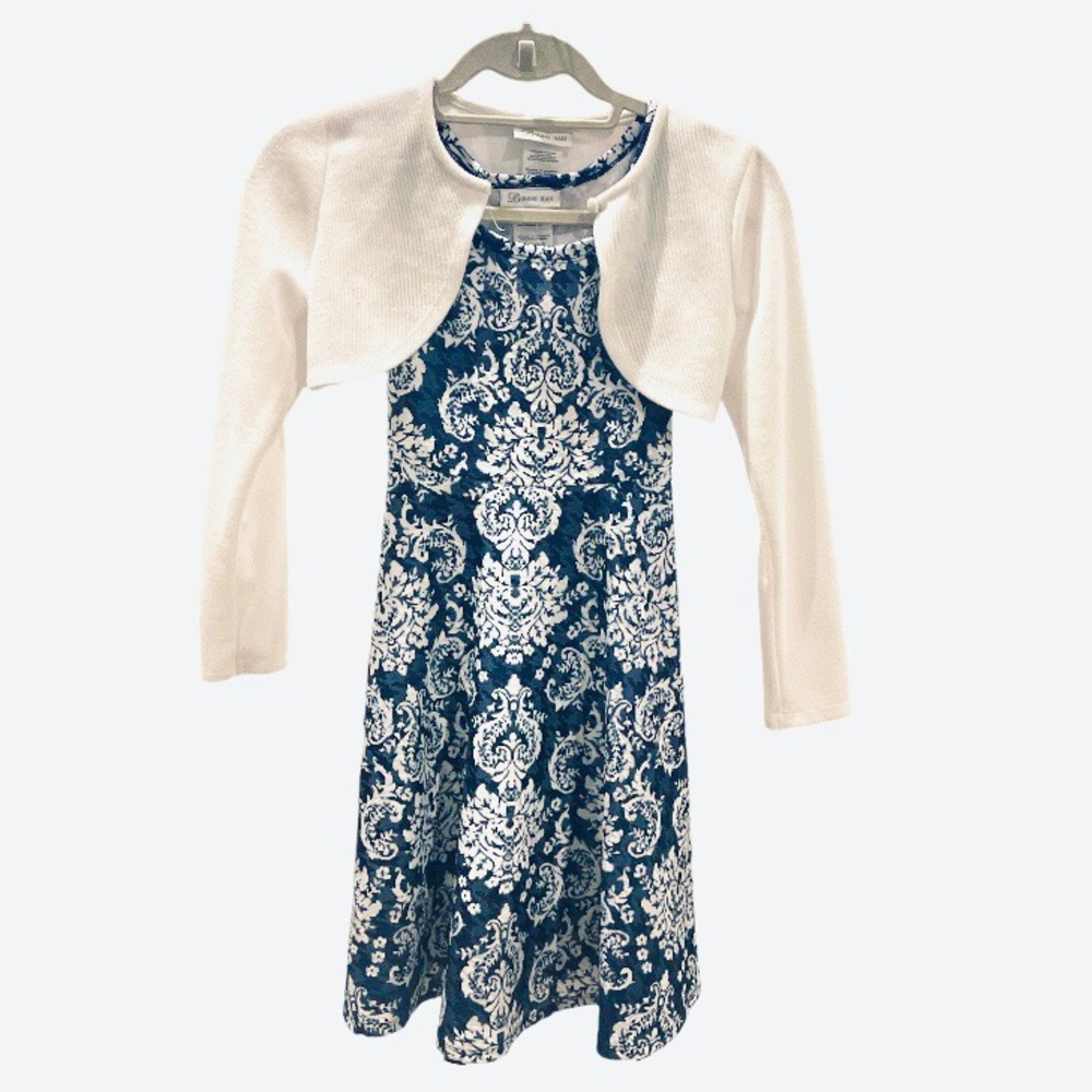 Bonnie Jean Dress for girls size 10 navy/white with sweater.